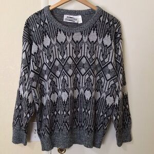 Vtg Expressions Geometric Knit Sweater Mens L Made in USA Black Gray Streetwear